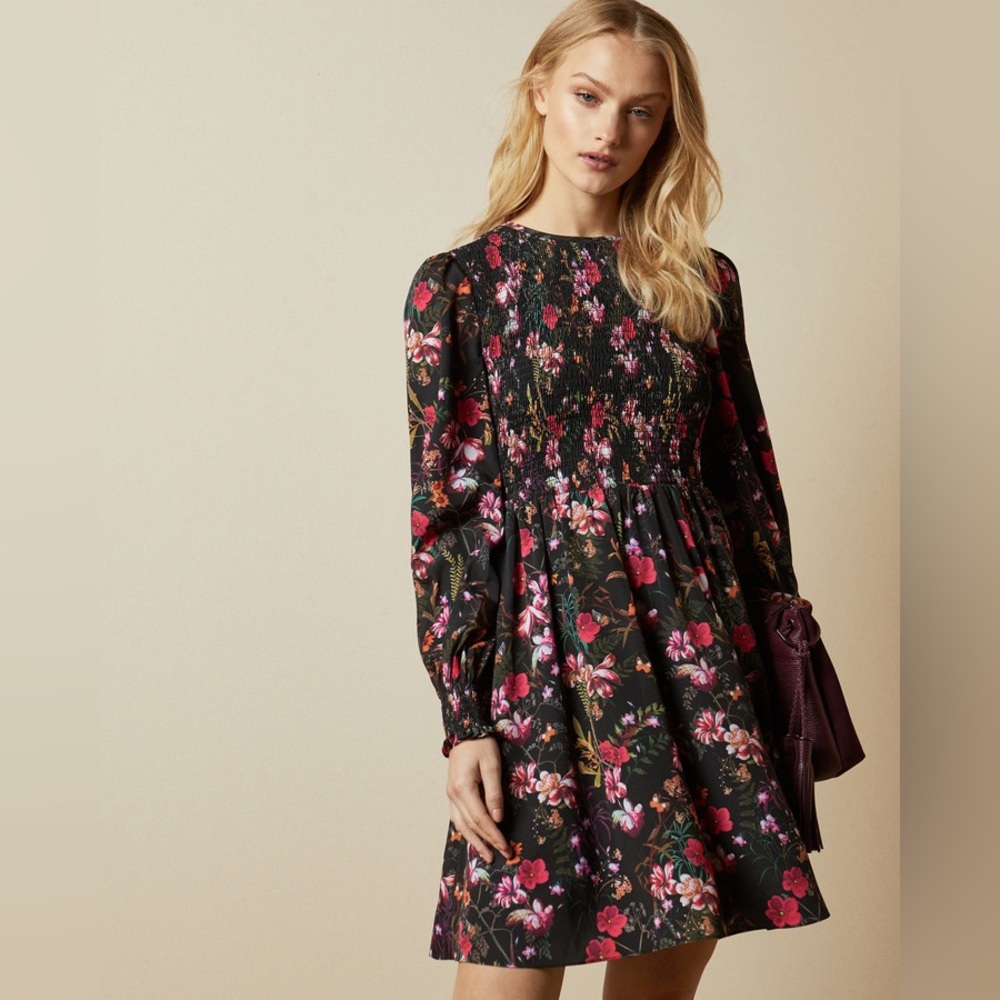 $245 NWT Ted Baker Floral Long Sleeve Dress size 2 (6 in US sizing)
